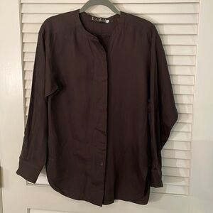 Escada By Margaretha Ley Chocolate Brown Flax Linen Button Down Blouse